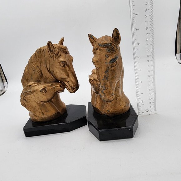 Antique JB Hirsch Horse Head Bookends - as found - Picture 8 of 9